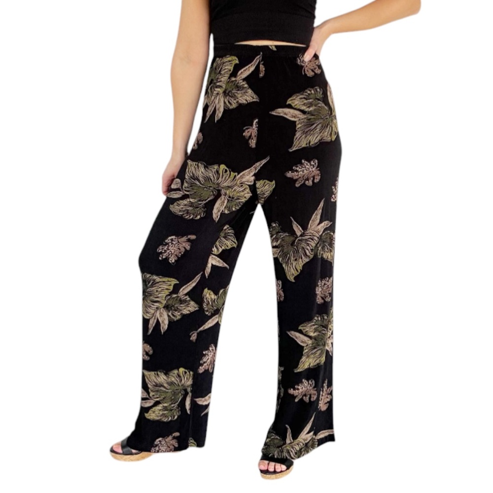 Chadwick’s black and tan floral print stretch wide leg casual pants size XL